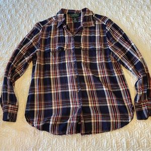 Lauren Ralph Lauren Navy Plaid Buttondown Shirt S 6